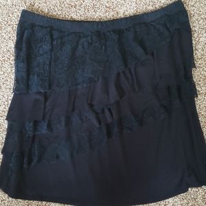 Black jersey knit and lace strapless top